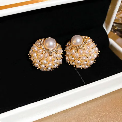 Künstliche Perlen Blumen Cluster Ohrstecker Mit 925er Sterling Silber Ohrnadel Straß Vintage Palast Stil Für Frauen