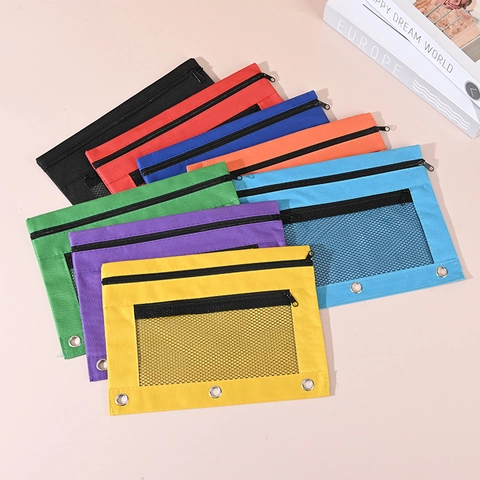 Binder Pencil Pouch Zipper Case Mesh Clear Window Stationery Document Storage Organizer Bag For Office School Supplies