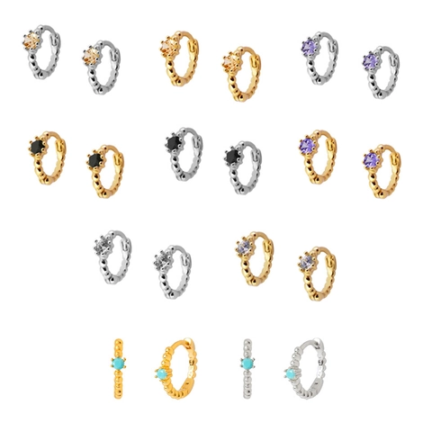 925 Sterling Silver Earring Post Copper Zirconia Inlaid Hoop Earrings For Women Minimalist Geometric Huggie Earrings Jewelry