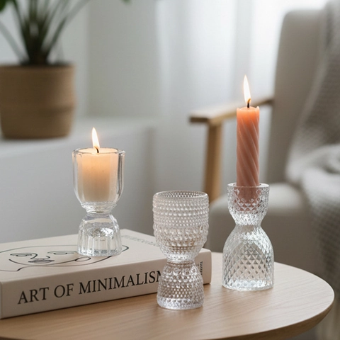 Bougeoir En Verre Scandinave Vintage Relief Transparent Chandelier Décoration Table Mariage Fête Dîner Bougie Parfumée