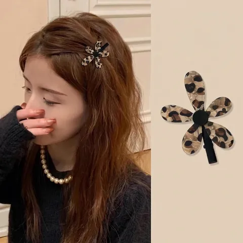 Molletta Per Capelli A Fiore Con Stampa Leopardata In Acrilico Vintage Clip A Becco D'Anatra Elegante Accessorio Per Capelli