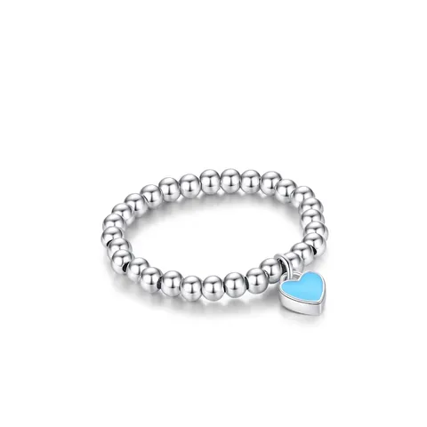 Anello Con Perline In Argento Sterling 925 Per Donna Ciondolo A Cuore In Smalto Blu Anello Elastico Regolabile Gioielli Dolce