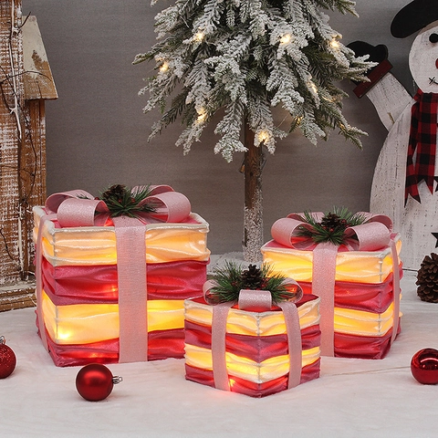 Scatole Regalo Decorazioni Natalizie Tessuto In Velluto Con Fiocco E Pigna Ornamenti Da Scrivania E Pavimento Per Feste Eleganti