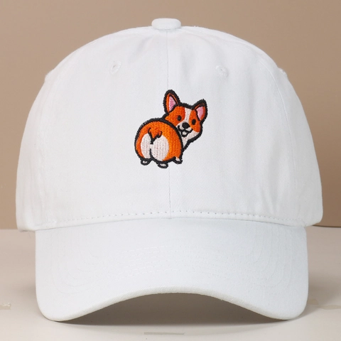 Washed Cotton Baseball Cap Cute Corgi Dog Embroidery Vintage Sun Protection Outdoor Sports Adjustable Hat Unisex
