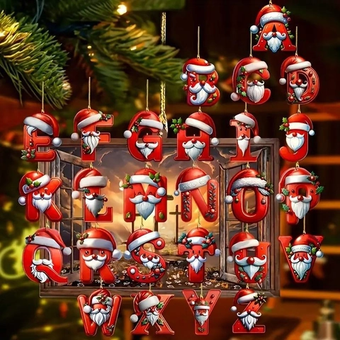 Christmas Letter Hanging Pendant Flat Acrylic Santa Claus Design Red For Home Tree Decoration Festive A-Z Ornament