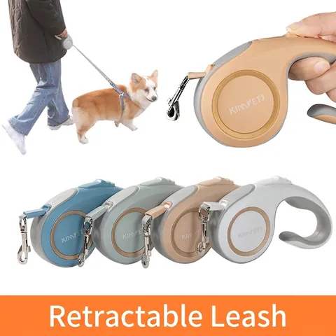Correa Retráctil Automática Para Mascotas ABS Nylon Bloqueo De Un Botón Mango Ergonómico Cuerda Portátil