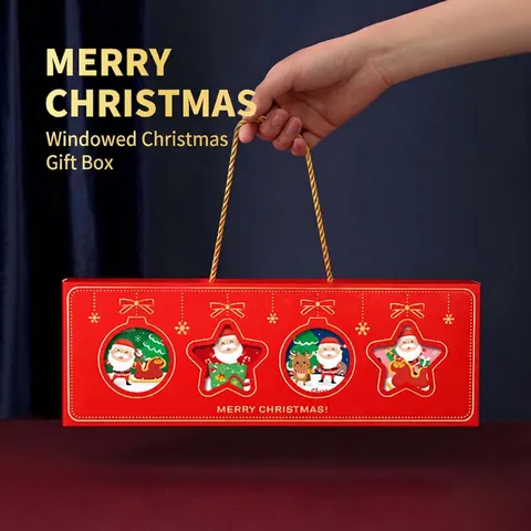 Scatola Regalo Di Natale Cartone Bianco Con Finestra Maniglia Portatile Stampa A Caldo Pieghevole Confezione Festa Rosso