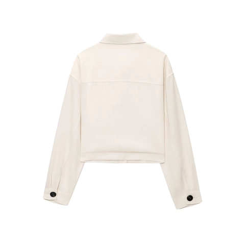 Chaqueta Corta De Mezcla De Lino Mujer Manga Larga Cuello Solapa Botones Contrastados Ropa De Abrigo Elegante Color Sólido Beige