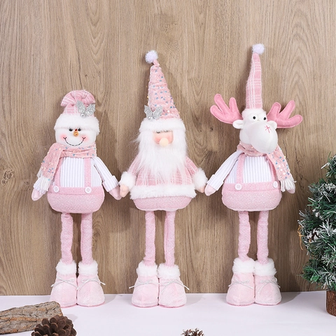 Rosa Weihnachten Plüsch Gnom Schneemann Rentier Puppe Teleskopbeine Pailletten Dekor Süßigkeitenkorb Party Dekoration