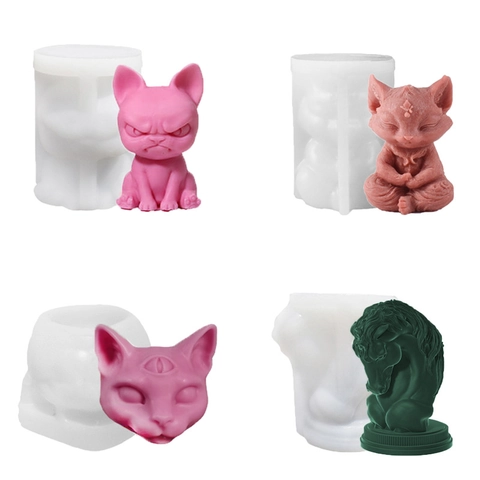 Stampi In Silicone Animali 3D Cavallo Gatto A Tre Occhi Volpe Per DIY Candela Sapone Resina Gesso Artigianato Riutilizzabile