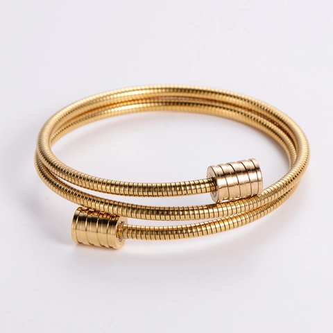 Men Cuff Bracelet 18K Gold Plated Stainless Steel Multi Layer Cable Wire Spiral Elastic Adjustable Opening Hip Hop
