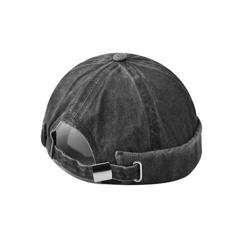 Vintage Washed Cotton Denim Docker Hat Brimless Adjustable Miki Hat Rolled Cuff Distressed Streetwear Cap For Men