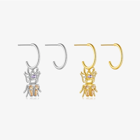 Boucles D'oreilles Pendantes Scarabée Tige En Argent Sterling 925 Zircone Cubique Animal Insecte Créoles Femmes