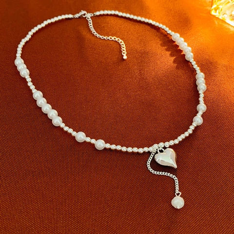 Collar Choker Con Colgante De Corazón Aleación Con Imitación De Perla Artificial Cadena De Clavícula Borla En Y Joyería Elegante Para Mujer