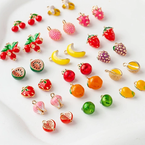 Ciondoli Frutta In Smalto Rame Placcato Oro Per Creazione Di Gioielli DIY Collana Bracciale Orecchino Fragola Anguria