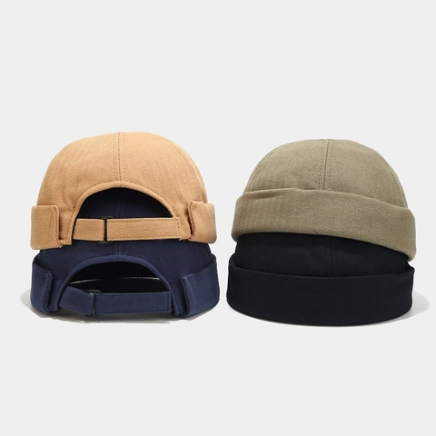 Docker Hat Retro Randloze Katoen Visgraat Beanie Verstelbare Hip Hop Zeeman Landlord Miki Pet