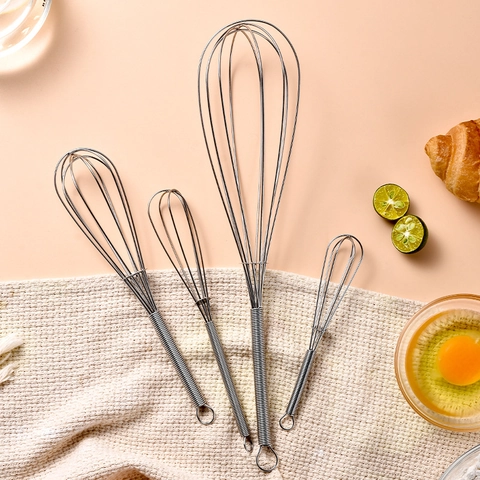 Manual Egg Whisk 430 Stainless Steel Mini Spiral Spring Handle Kitchen Baking Cream Milk Mixer With Hanging Loop