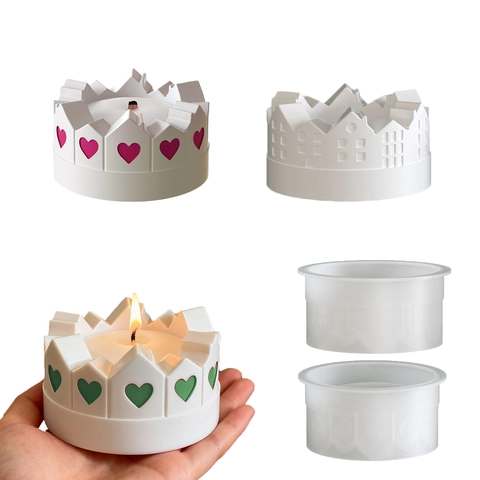 Silicone Mold Circular House Castle Heart Relief DIY Candle Holder Plaster Craft Ornament Making Nordic Style Home Decor
