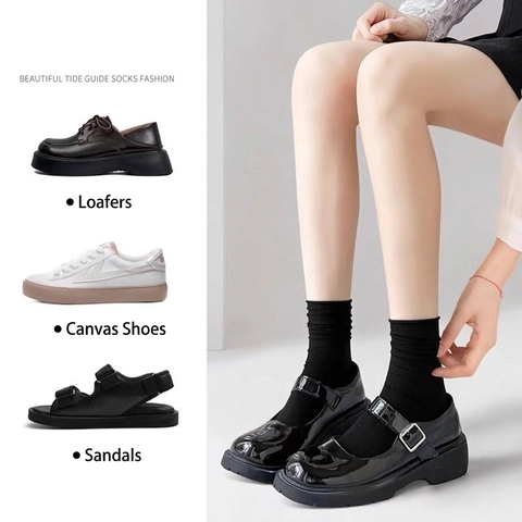 Calcetines Holgados Mujer Nailon Acanalado Transpirable Color Sólido Media Pantorrilla Fino Fresco Primavera Verano