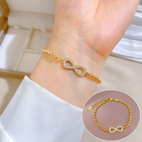 Bracciale Con Simbolo Infinito In Acciaio Inossidabile Strass Pavé Catena A Sfere Gioielli Regolabili Da Donna
