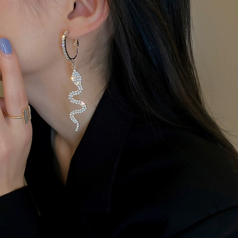 Snake Dangle Earrings With 925 Sterling Silver Earring Post Copper Rhinestone Exaggerated Long Drop Jewelry For Women