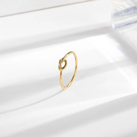 Minimalist Knot Ring Titanium Steel 18K Gold Plated Geometric Thin Band Polished Jewelry For Women Girls