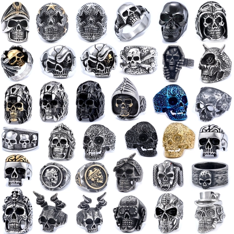 Retro Totenkopf Ring Edelstahl Punk Gothic Biker Stil Oxidierter Schmuck Zubehör Für Herren Damen