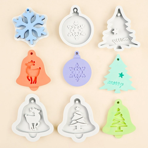 Moules En Silicone De Noël Formes De Renne Flocon De Neige Cloche Arbre Pour DIY Plâtre Aromathérapie Résine Époxy Gâteau