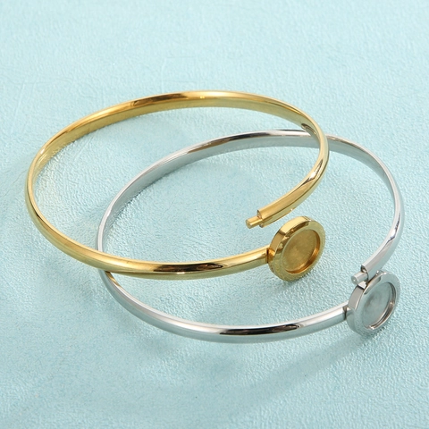 Minimalist Stainless Steel Open Cuff Bracelet With Round Bezel Tray DIY Jewelry Making For Women Adjustable Bangle Base