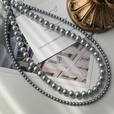 Elegante Collana di Perle Artificiali Grigie per Donna Chiusura in Argento Sterling 925 Choker di Perle Tonde Moda Coreana Gioielli