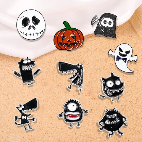 Spille In Smalto Cartone Animato Halloween Perni Lega Zucca Fantasma Scheletro Mietitore Mostro Distintivo Decorazione Zaino