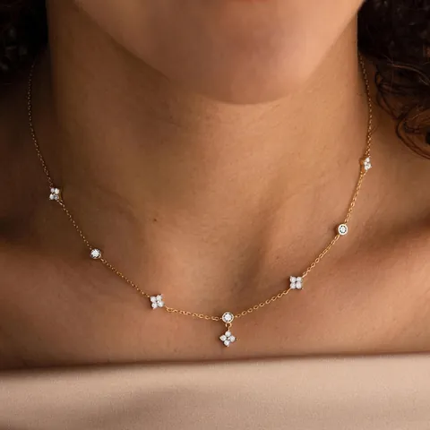 Collar de Acero Inoxidable con Trébol de Cuatro Hojas y Estrella para Mujer Oro Plata Circonia Diamante de Imitación Accesorio de Joyería Ajustable