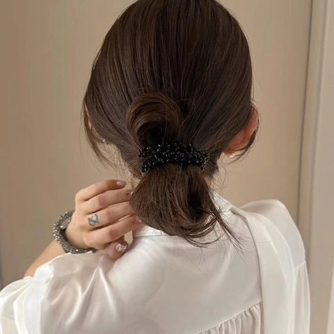 Artificial Crystal Beads Hair Tie Scrunchie High Elasticity Sparkling Dual Use Bracelet Hair Accessory For Women Girls