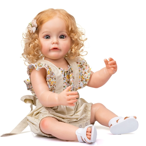 Realistic Reborn Baby Doll Silicone Full Body Hand Painted Visible Veins Curly Blonde Hair Collectible Vinyl Toy
