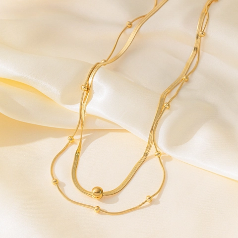 Vintage Punk Stainless Steel Double Layer Round Bead Snake Chain Necklace Bracelet Anklet For Women Gold Steel Jewelry