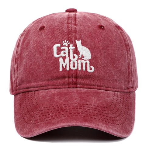 Casquette De Baseball En Coton Lavé Brodé Cat Mom Vintage Distressed Chapeau De Soleil Ajustable Pour Femmes Plein Air