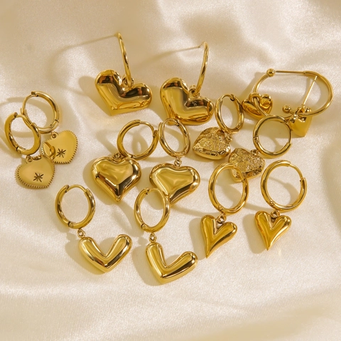 Pendientes De Aro De Acero Inoxidable Con Forma De Corazón Bañados En Oro De 14K Estilo Ins Joyería Para Mujer