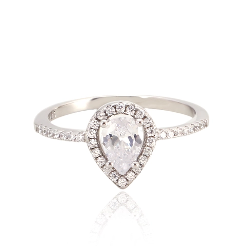 Anello In Argento Sterling 925 Taglio Pera Zircone Goccia D'acqua Halo Luccicante Matrimonio Fidanzamento Gioielli