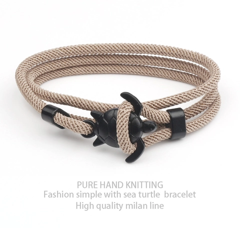 Pulsera Envolvente de Tortuga Marina de Cuerda de Milán Hecha a Mano Trenzada Ajustable Estilo Marino Aleación Dije de Animal Para Hombre Mujer