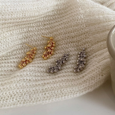 Cluster Beaded Drop Earrings Damen High End Französisch Stil Kupfer Metall Geometrische Trauben Dangle Schmuck