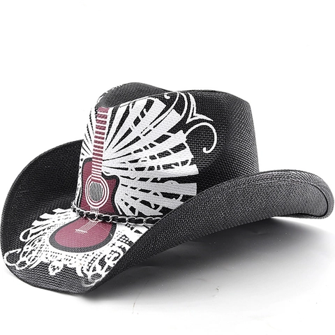 Cappello Da Cowboy Occidentale Vintage Carta Intrecciata Tesa Larga Catena Di Metallo Decorativo Retro Punk Rock Per Uomini Donne