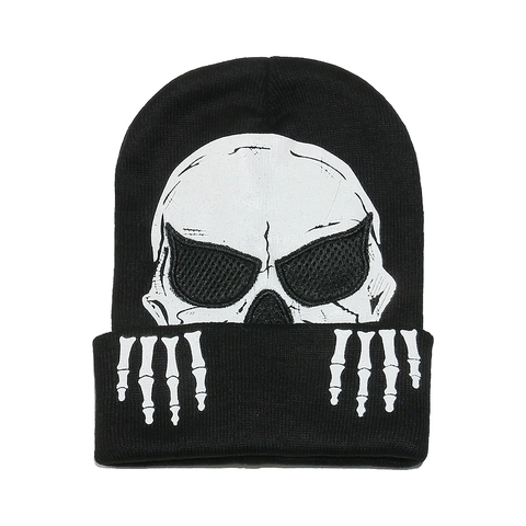 Bonnet En Tricot Acrylique Chaud Hiver Crâne Punk Streetwear Halloween Gothique Hip Hop Unisexe