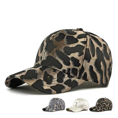Baseball Cap Jacquard Leopard Print Polyester Sun Protection Adjustable Curved Brim Outdoor Unisex Fashion