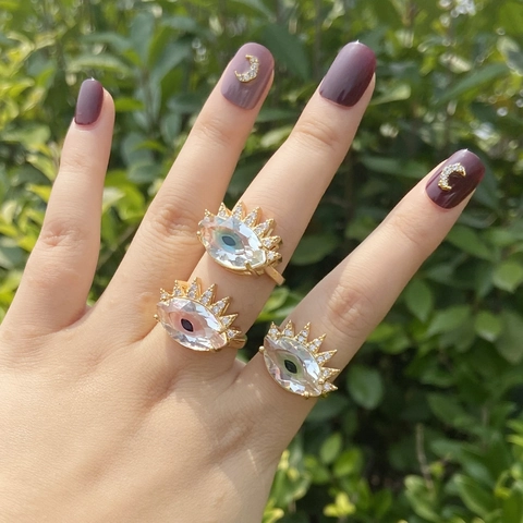 Evil Eye Offener Ring Kupfer Vergoldet Mit Bunten Glas Zirkon Mode Schmuck Für Damen INS Stil