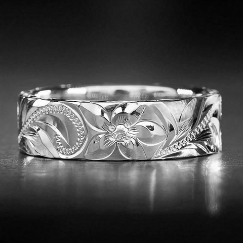 Hawaiian Style Floral Relief Band Ring Gold Plated Copper With Cubic Zirconia Embossed Flower Design For Women