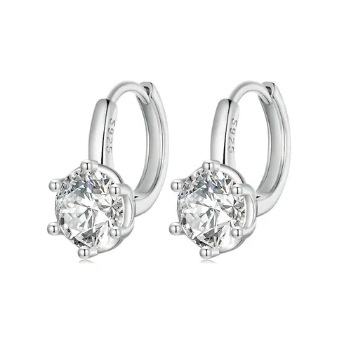 925 Argento Sterling Sei Griffe Tondo Zirconia Orecchini a Cerchio da Donna Semplice Elegante Galvanico Argento Gioielleria Accessorio