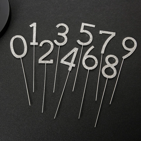 Rhinestone Number Cake Topper Alloy Shiny Numerical Dessert Decoration For Birthday Wedding Anniversary Party
