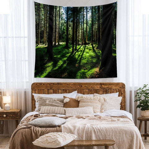 Waldlandschaft Wandteppich Polyestergewebe Natur Nebel Für Schlafzimmer Wohnzimmer Wohnkultur Bohème Stil Wandkunst