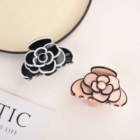 Acetate Camellia Flower Hair Claw Clip Contrast Color Elegant Strong Hold Shark Hair Catch For Women Girls