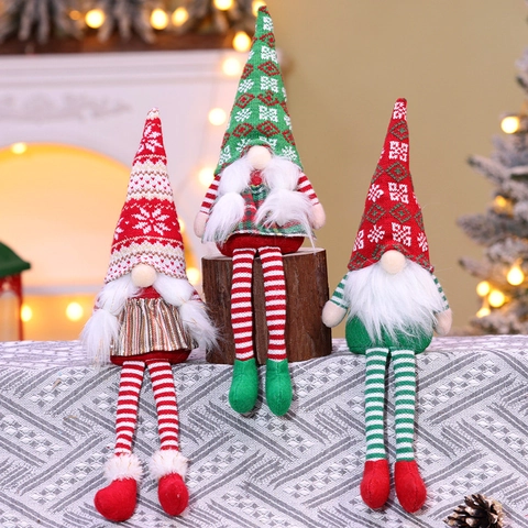 Gnomo Di Natale Peluche Bambola Senza Volto Gambe Lunghe Maglia Fiocco Di Neve Tomte Ornamento Da Scrivania Arredo